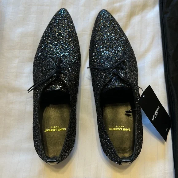 Yves Saint Laurent Shoes Ysl Silver Glitter Derby Shoes Poshmark